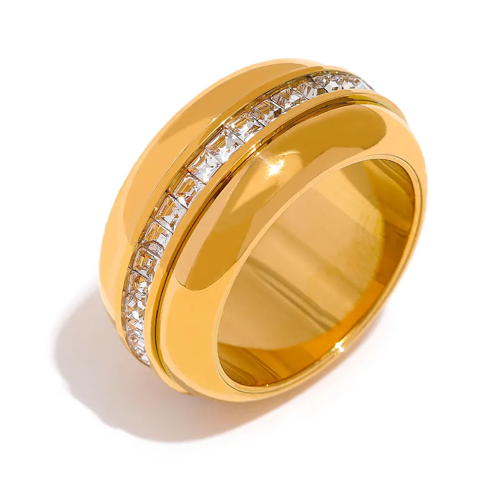 Anel Rotator Cravejado Banhado em Ouro 18k