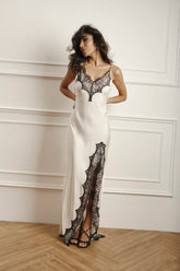 Vestido Longo Cetim com Renda – Koara