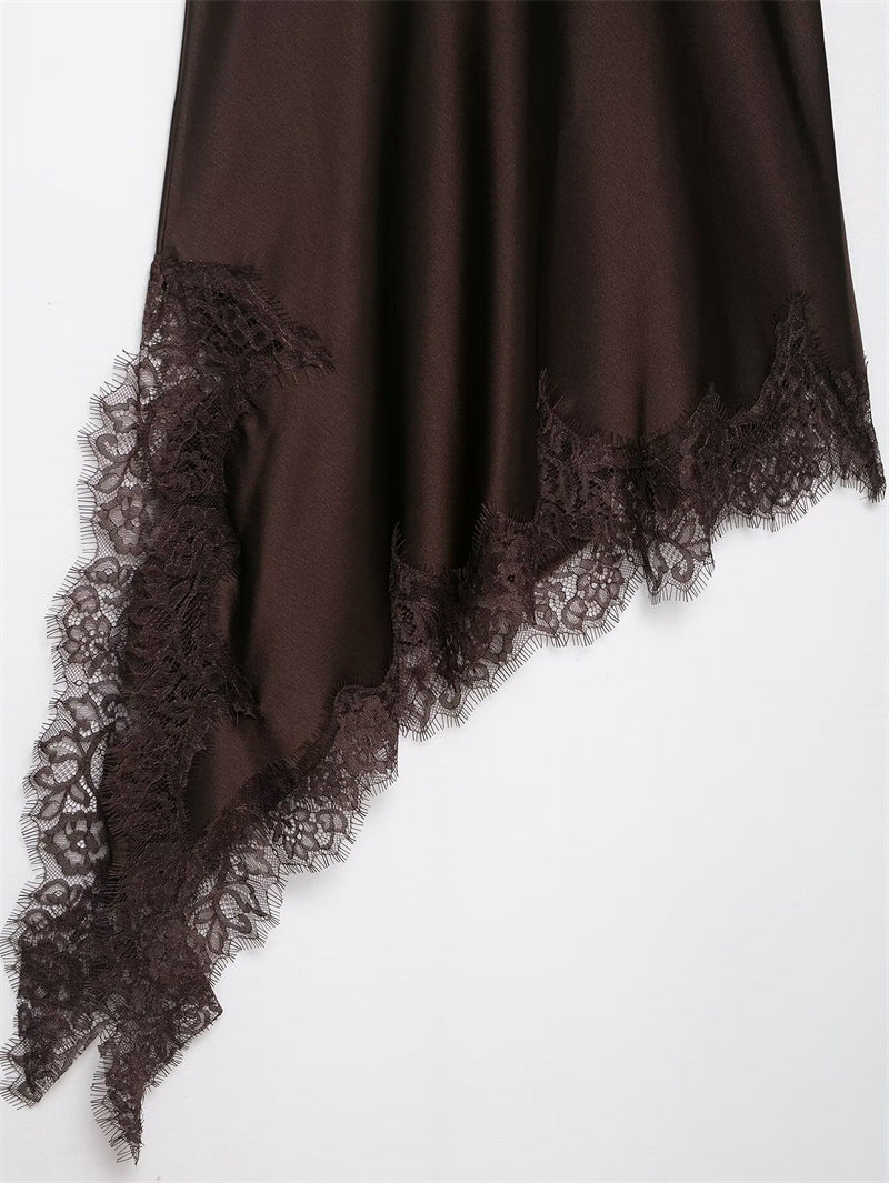 Vestido Curto Acetinado com Renda - Bizat