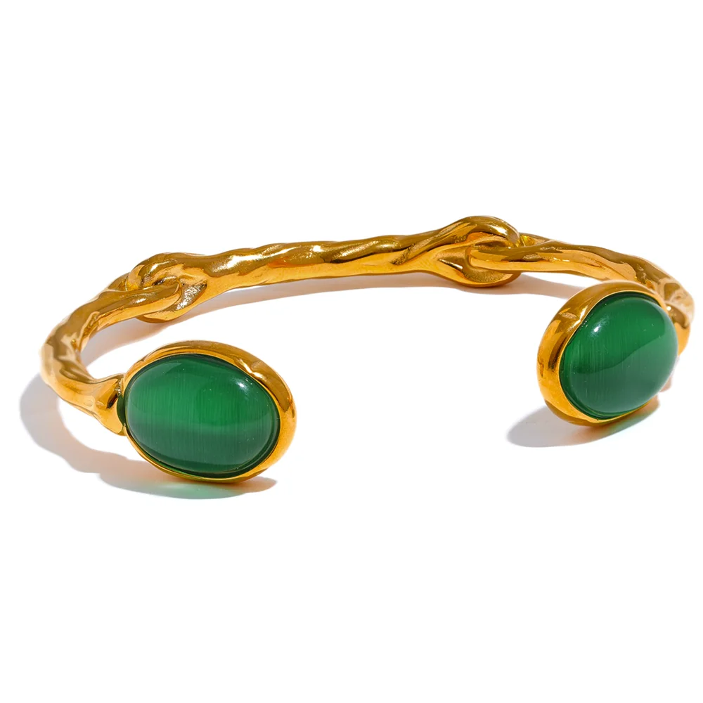 Bracelete com Pedra Verde Cuff