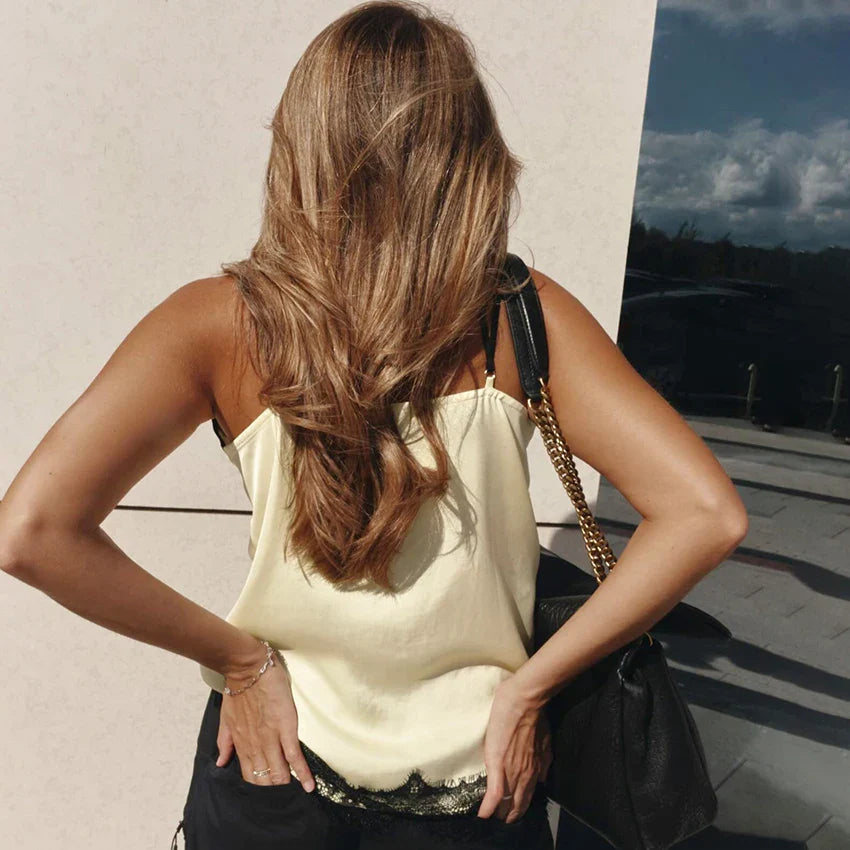 Top Acetinado com Renda - França